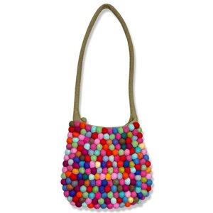 HANDMADE The Collection Royal Multi Color Felt Balls Rainbow Tote Shoulder Bag